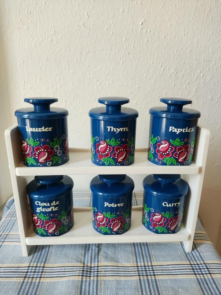 Mooi blauw vintage kruidenrekje van Vitri, Verzenden