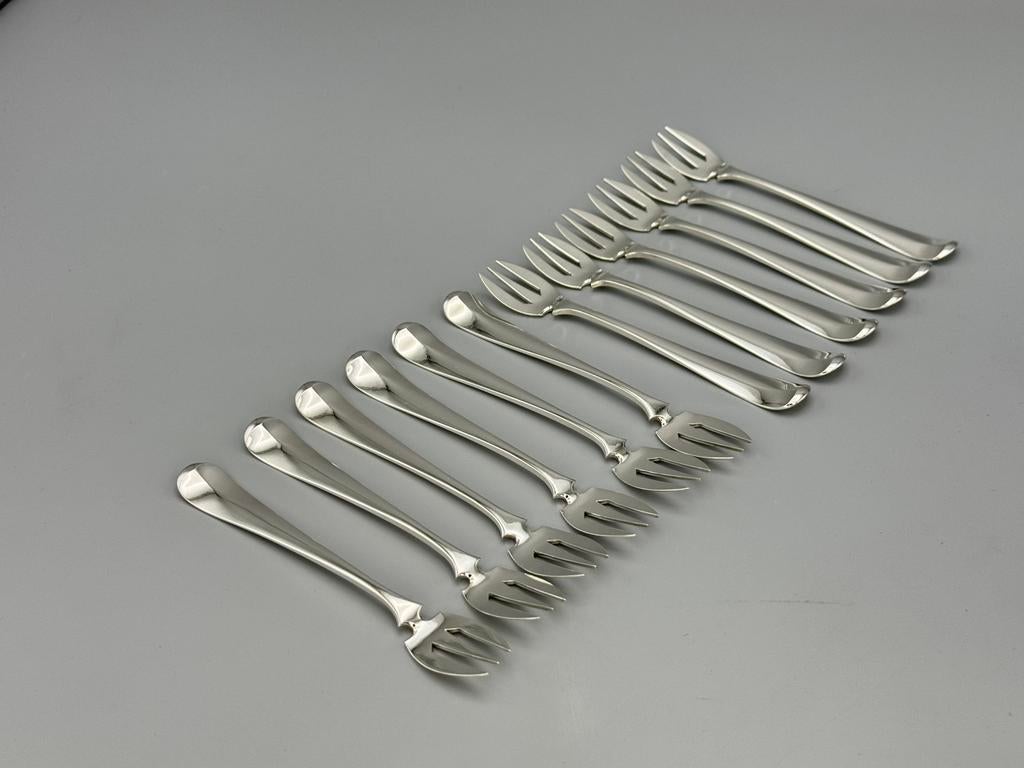 12 zilveren oestervorken, Haags Lof, 1909, Ophalen of Verzenden, Zilver