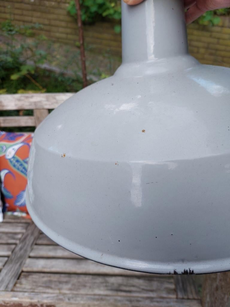 Oude industriële stallamp, grijze emaille lamp, Ophalen