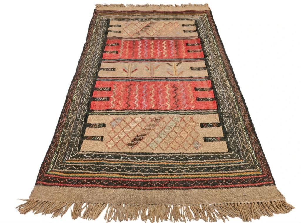 Handgeknoopt Perzisch wol Quchan Kelim tapijt 110x176cm, Persian Perzisch vintage oosters hype, Crème, 100 tot 150 cm, HYPE POP-UP