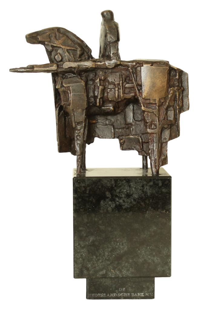 Eric Claus BRONS BEELD DE WACHTER DE NEDERLANDSCHE BANK 1977, Verzenden, Gepatineerd, Brons, Beeld