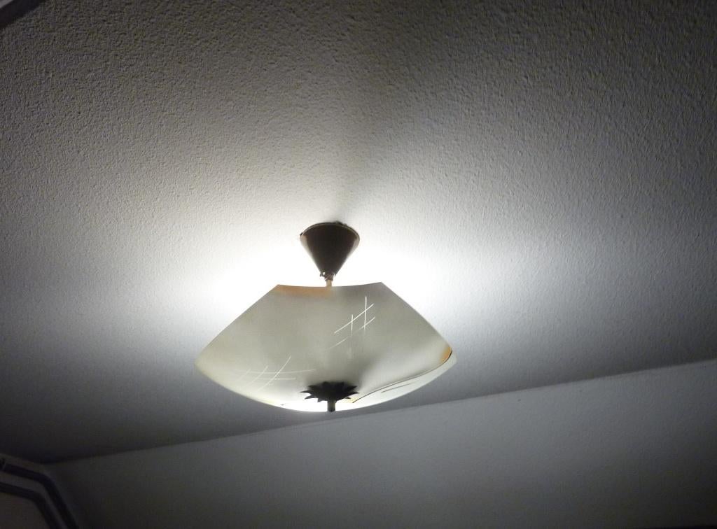 2 Oude "paraplu" plafondlampen., Ophalen, Gebruikt, Glas, Minder dan 50 cm