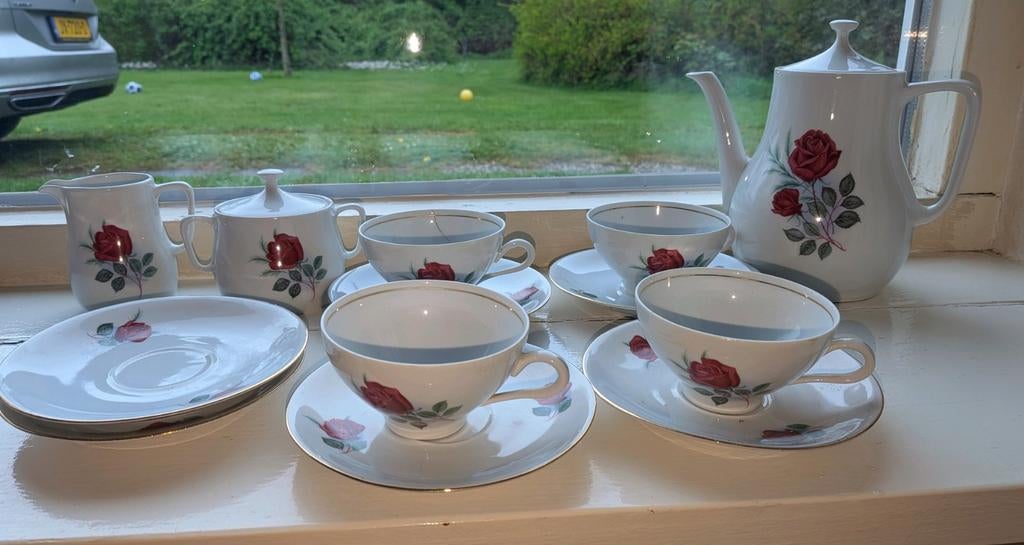 Vintage Bavaria porseleinen theeservies met rozenmotief, Ophalen of Verzenden