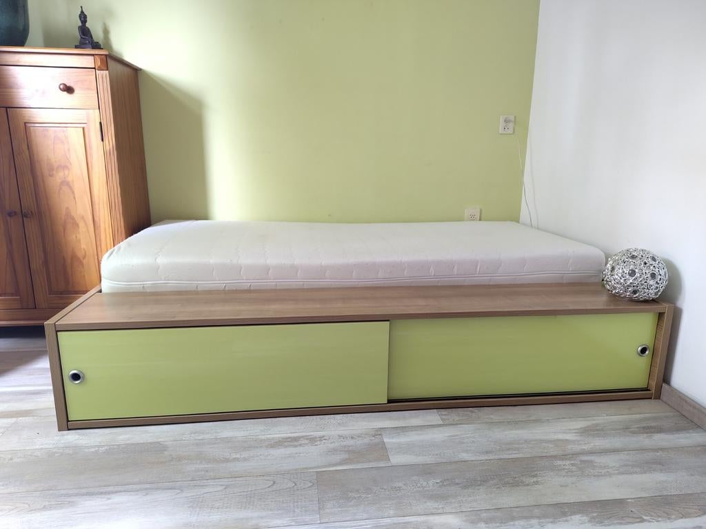 Eenpersoonsbed met opbergruimte, Ophalen, Eenpersoons, Hout, 90 cm