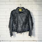 Vintage Jas Maat 46 Zwart Leer Moto Cowboy Franjes Europa, Europa, Zwart, Maat 46/48 (XL) of groter, Ophalen of Verzenden
