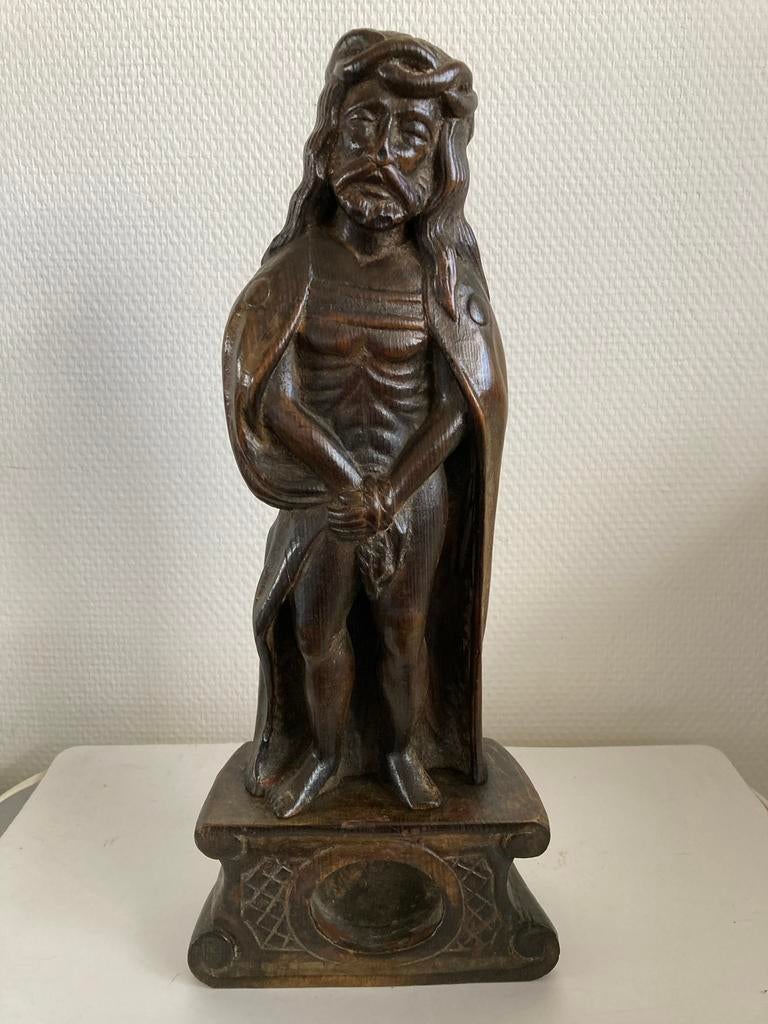 Beeld. Hout. Christus. Antiek. Eikenhout. Gaaf. Hoog 38 cm., Antiek en Kunst, Verzenden