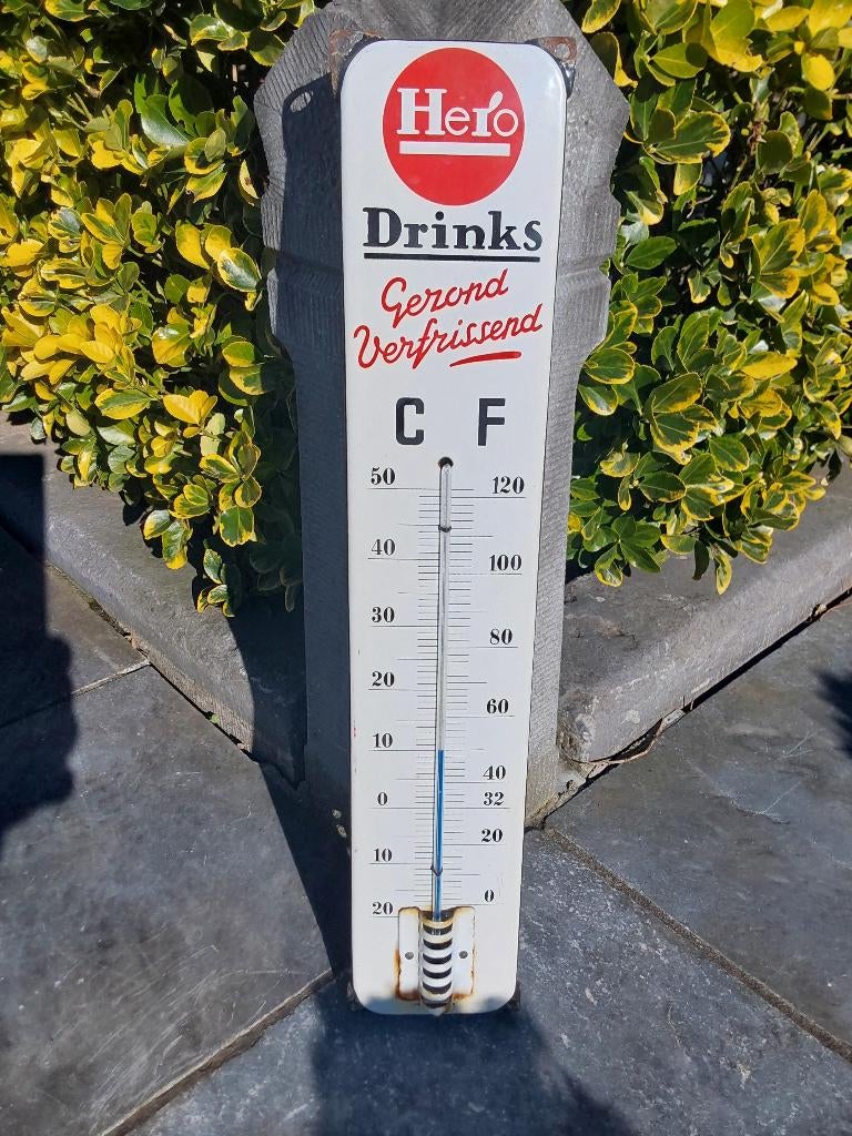 Emaille Reclamebord Originele werkende Hero Thermometer, Verzamelen, Merken en Reclamevoorwerpen, Ophalen of Verzenden, Gebruikt