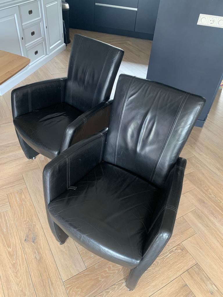 Eettafel stoelen leer verstelbaar, Ophalen, Gebruikt, Leer, 50 tot 75 cm