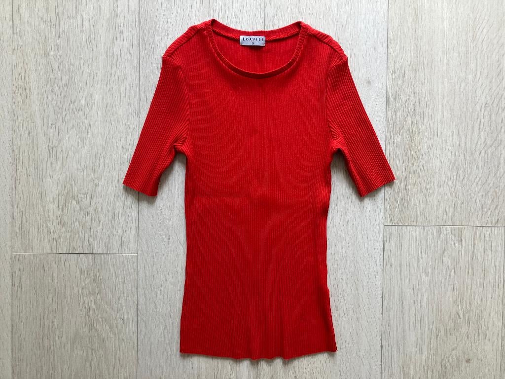 Loavies Basic Shirt Shirtje Top Topje Rood Licht geribt, XS, Ophalen of Verzenden, Korte mouw, Maat 34 (XS) of kleiner, Rood