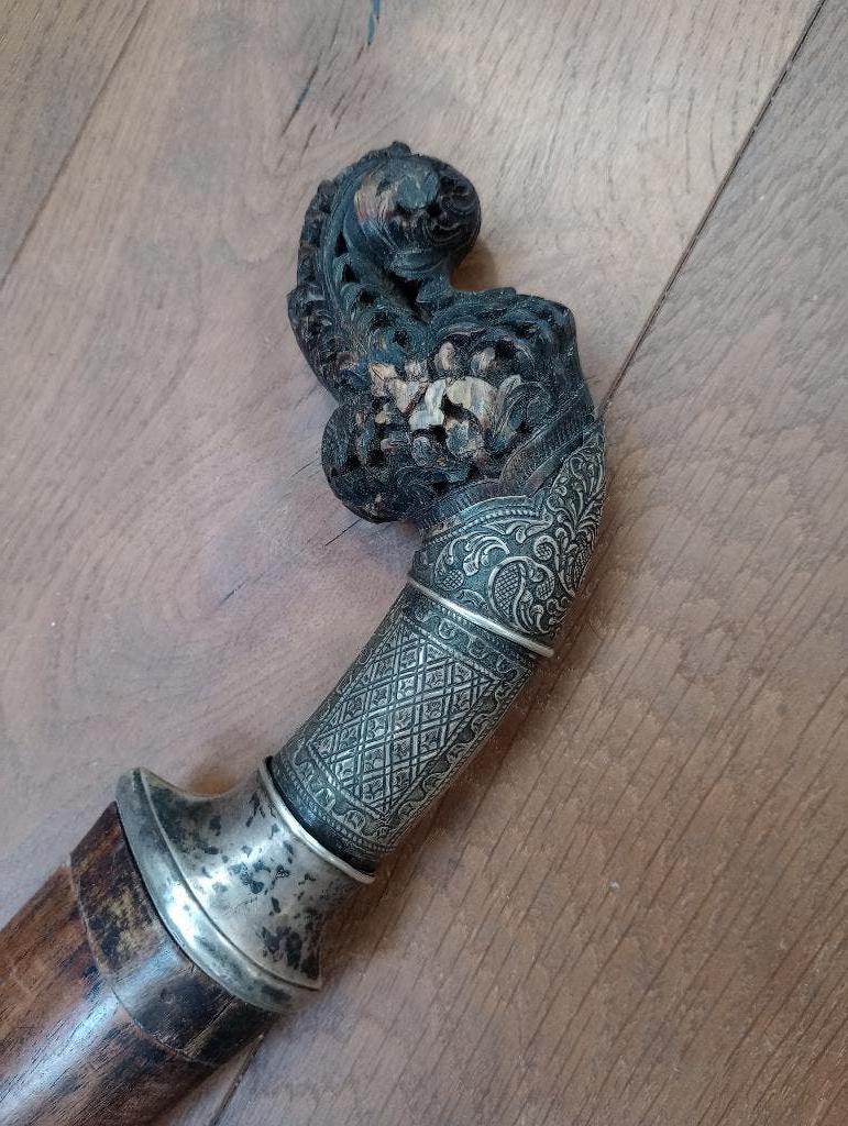 Antieke pedang klewang keris met damast kling sabel, Ophalen of Verzenden