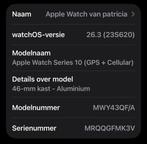 Apple Watch Series 10 46mm, Ophalen, Zwart, IOS, Waterdicht
