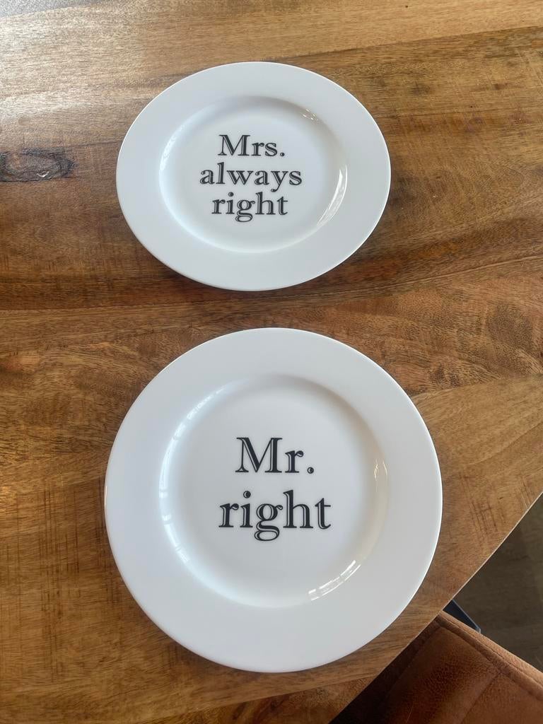 Leuke gebaksbordjes met humoristische tekst, Huis en Inrichting, Ophalen, Keramiek, Zo goed als nieuw, Bord(en)