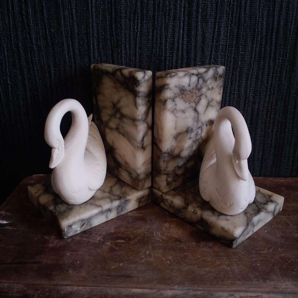 Art-deco boekensteunen albast zwanen. Handcrafted, Antiek en Kunst, Verzenden