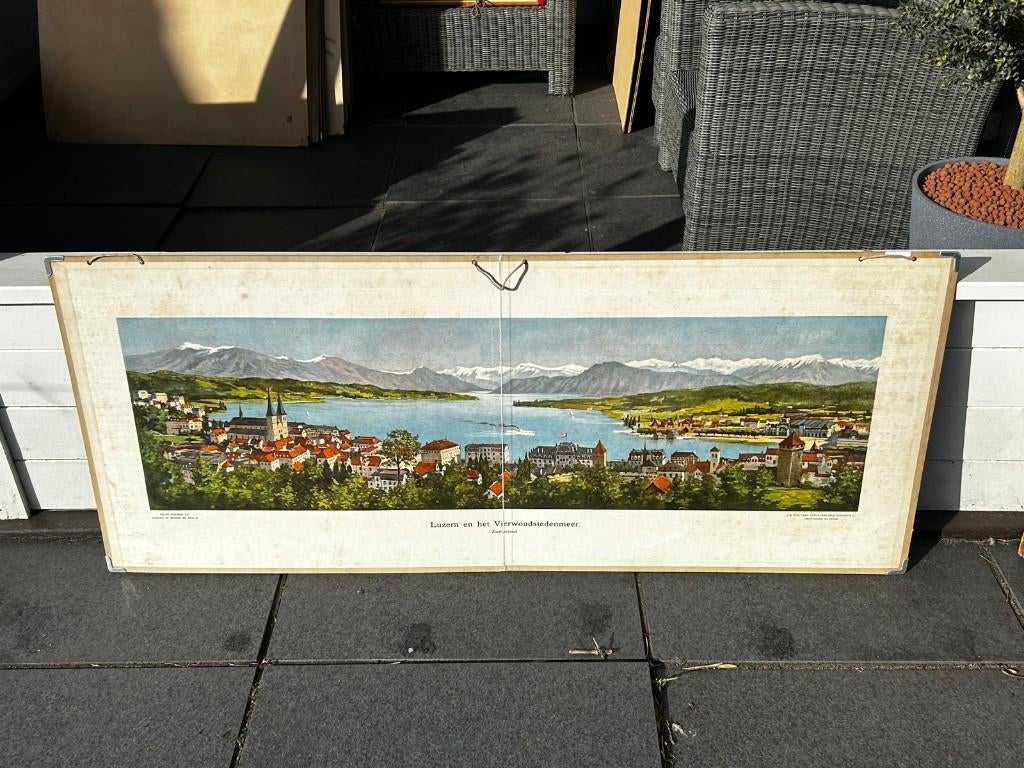 Twee oude schoolplaten (Luzern, Konstantinopel), Antiek en Kunst, Antiek | Schoolplaten, Ophalen of Verzenden, Stad- en Dorpsgezichten