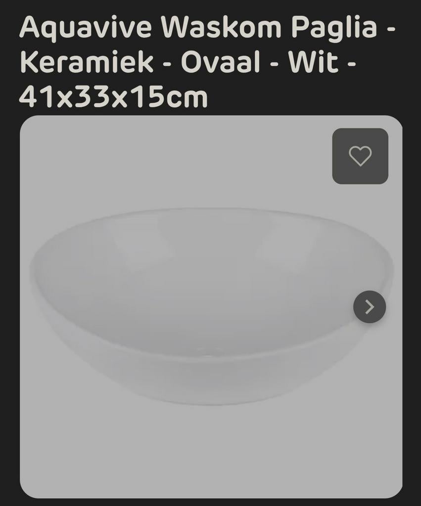 Aquavive Waskom Paglia Ovaal Wit Keramiek, Doe-het-zelf en Verbouw, Sanitair, Ophalen of Verzenden, Nieuw, Wastafel
