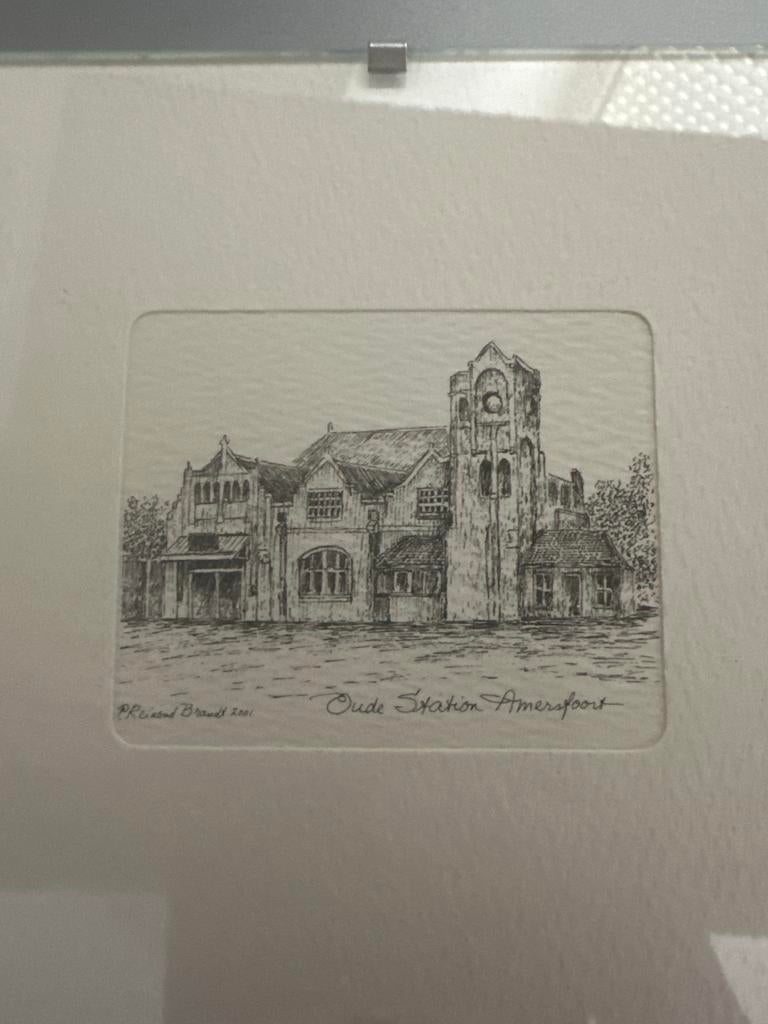 Pentekening P. Reinoud Brandt - Oude Station Amersfoort, Antiek en Kunst, Kunst | Tekeningen en Foto's, Ophalen of Verzenden