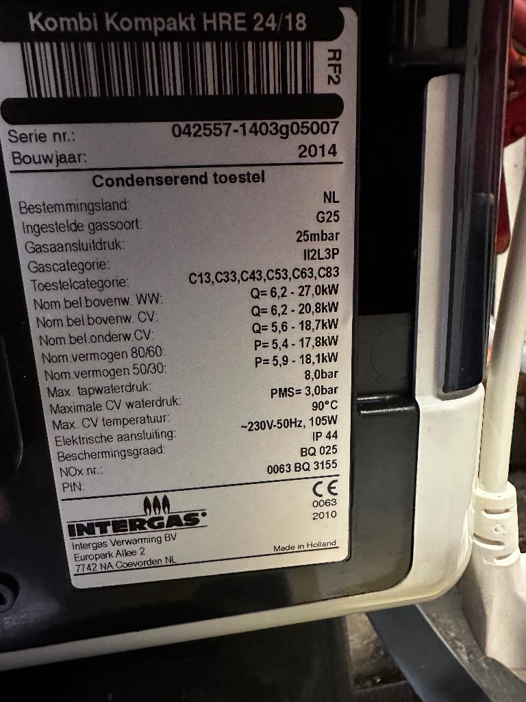 Cv- ketel intergas 24/18, Ophalen, 30 tot 80 cm, Gebruikt, Cv-ketel of Combi-ketel