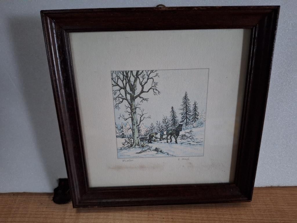 schilderij winter litho, Ophalen of Verzenden