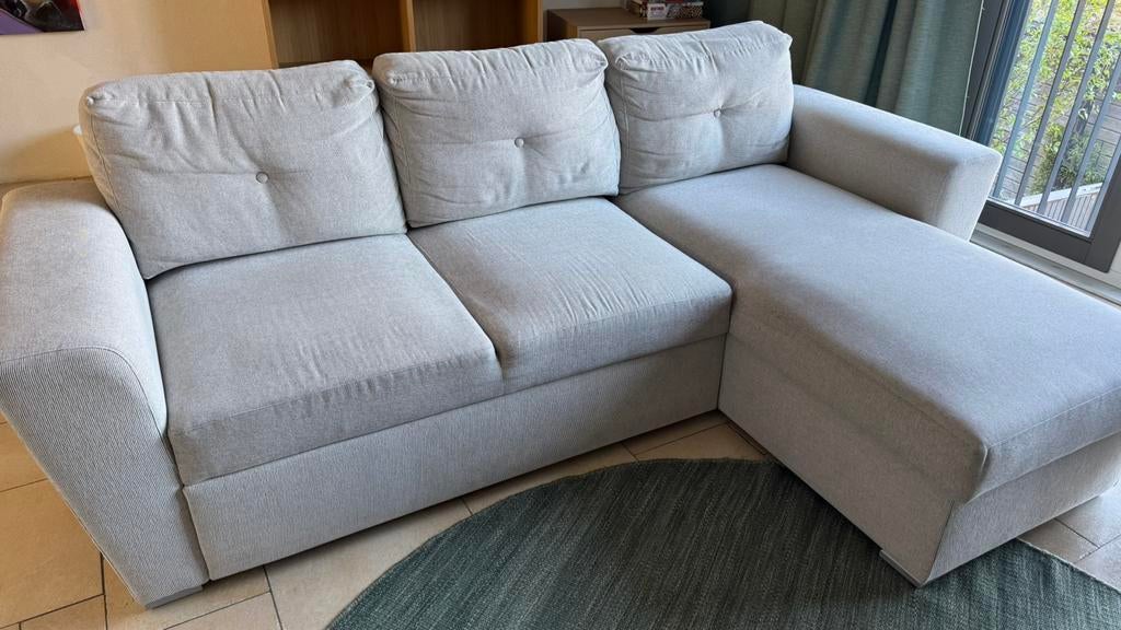 JYSK VEJLBY slaapbank (243 cm) – zandkleur met opbergruimte, Ophalen, Crème, Gebruikt, Tweepersoons