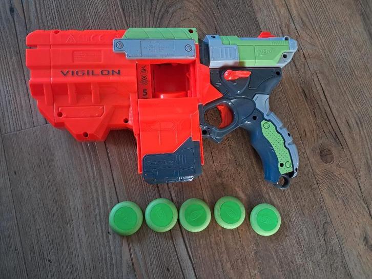 NERF Vortex Vigilon met 5 discs, Kinderen en Baby's, Speelgoed | Buiten | Actiespeelgoed, Gebruikt, Ophalen of Verzenden