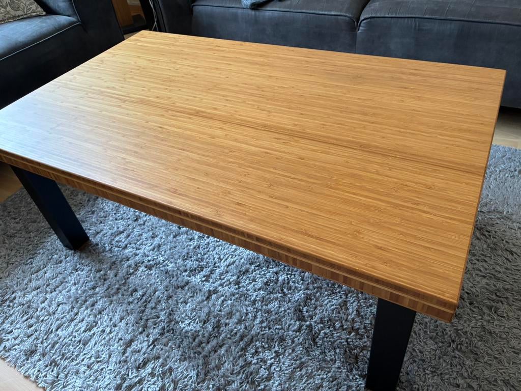 Bamboe salontafel industrieel, Ophalen, 100 tot 150 cm, 50 tot 100 cm, Zo goed als nieuw