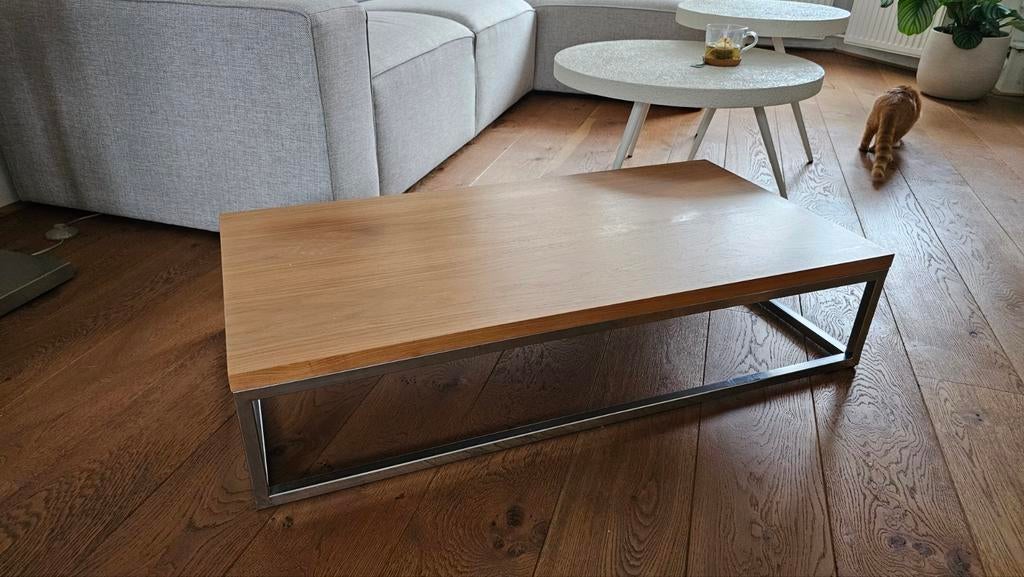 Salontafel met stalen frame en houtfineer. 105 x 53 x 23, Huis en Inrichting, Tafels | Salontafels, Ophalen, 100 tot 150 cm, 50 tot 100 cm