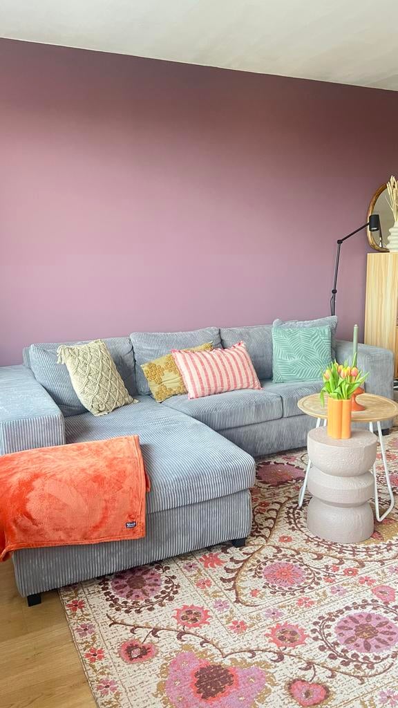 Comfortabele grijze ribbelstof hoekbank - afwasbare hoezen, Huis en Inrichting, Banken | Bankstellen, Ophalen, 250 tot 300 cm