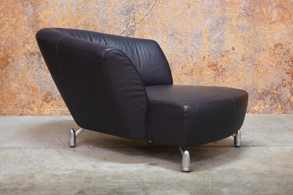 ZGAN paars/grijze leren Leolux Pupilla design chaise longue, Leolux, 125 tot 150 cm, Ophalen of Verzenden, Zo goed als nieuw