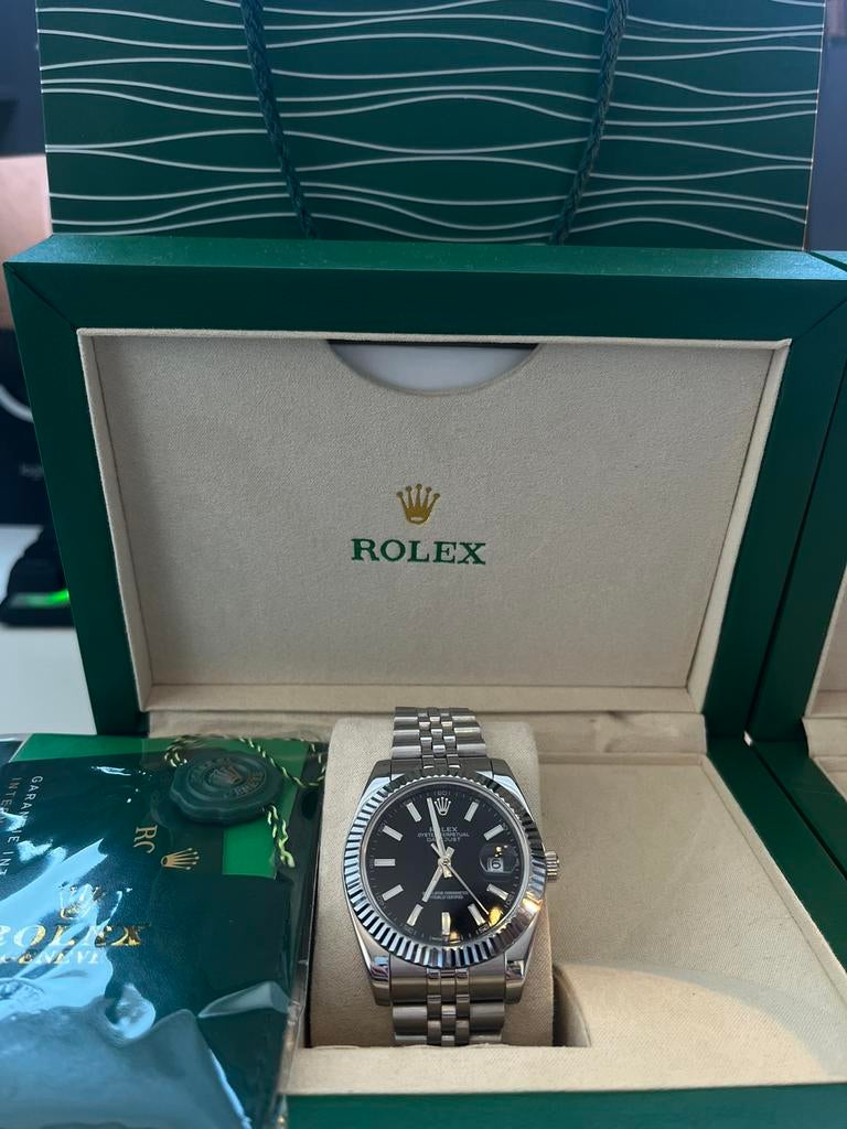 Datejust 41mm zwart, Staal, Rolex, Polshorloge, Nieuw