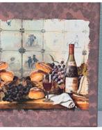 Klassiek Schilderij canvas Delfts blauwe tegels brood wijn, Ophalen of Verzenden