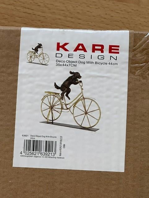 Hond op fiets - decoratie, Ophalen, Nieuw, Metaal