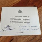 Bedank kaartje graaf en gravin clermont. Geboorte marie, Verzamelen, Koninklijk Huis en Royalty, Ophalen of Verzenden, Kaart, Foto of Prent