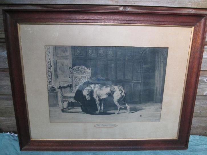 Afbeelding van Briton Riviere - The Empty Chair 61,5 x 79 cm, Antiek en Kunst, Kunst | Etsen en Gravures, Ophalen