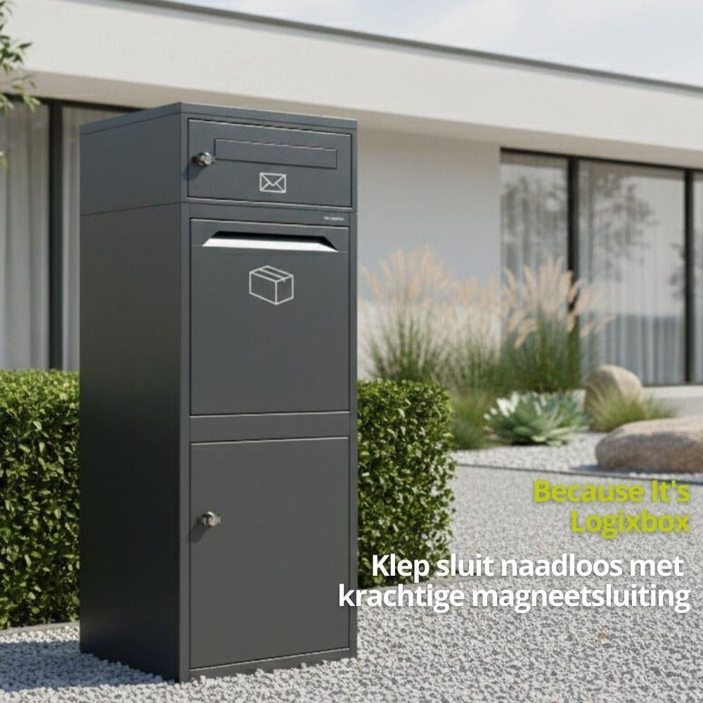 Logixbox - Pakketbrievenbus - Complete set - Grijs -- ACTIE, Ophalen of Verzenden, Nieuw, Staal, Staande brievenbus