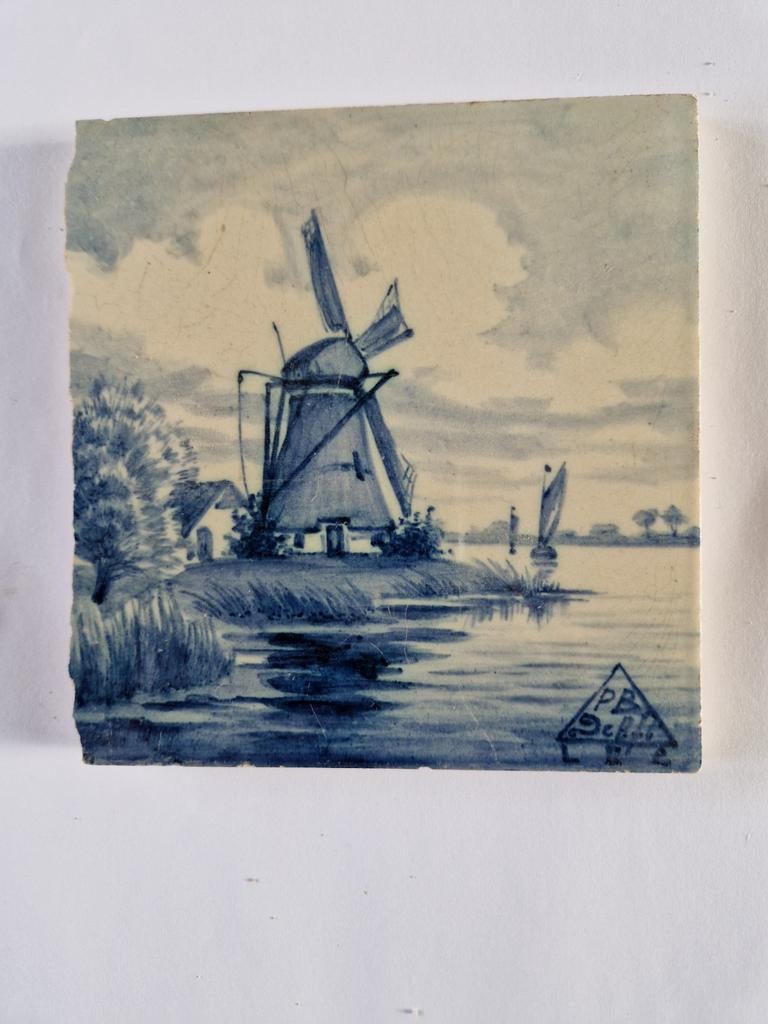 Oud Hollands tegeltje met molen, Antiek en Kunst, Antiek | Wandborden en Tegels, Ophalen of Verzenden