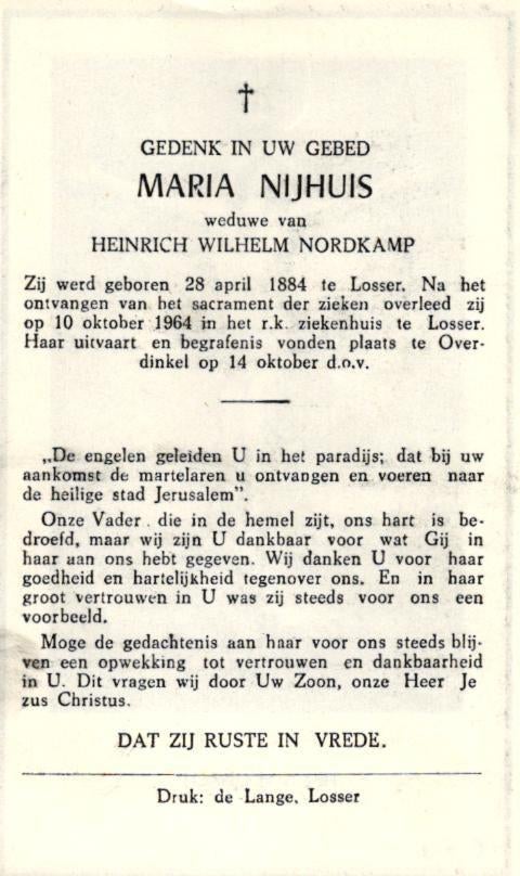 Nijhuis Maria Losser 1884-1964 Overdinkel, Ophalen of Verzenden