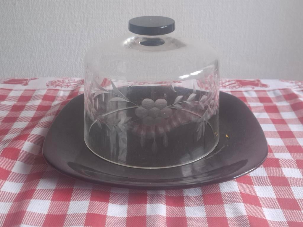 Glazen stolp met schaal, Antiek en Kunst, Antiek | Glas en Kristal, Ophalen of Verzenden