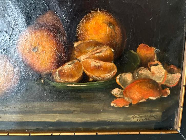 Olieverf Schilderij: Stilleven met Citrusvrucht, gesigneerd, Antiek en Kunst, Kunst | Schilderijen | Klassiek, Ophalen of Verzenden
