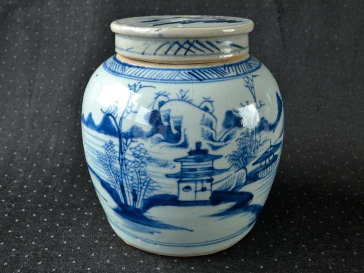 Antieke Chinese Gemberpot met blauw landschap – China, Qing, Antiek en Kunst, Antiek | Keramiek en Aardewerk, Ophalen of Verzenden