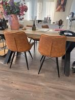 Steigerhouten tafel met stoelen, Ophalen, 100 tot 150 cm, Zo goed als nieuw, 150 tot 200 cm