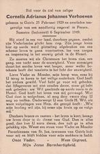 Verhoeven Cornelis 1929 Goirle 1949 Sumatra Indonesië, Ophalen of Verzenden, Bidprentje