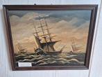 Schilderij v. Wyk - Schepen op Zee, Ophalen of Verzenden