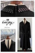 Vintage C&A 70s Emmy jurk met ceintuur-46🌺, Zwart, Maat 46/48 (XL) of groter, Ophalen of Verzenden, Zo goed als nieuw