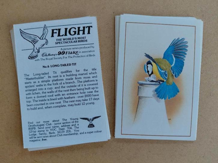 Flight complete set 12 grote trade cards vogels Cadbury 1983, Verzamelen, Overige Verzamelen, Gebruikt, Ophalen