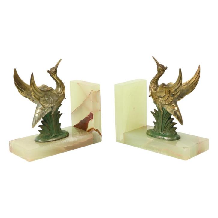 Franse Art Deco Vogel Boekensteunen Albast Natuursteen 1930s, Antiek en Kunst, Curiosa en Brocante, Ophalen of Verzenden