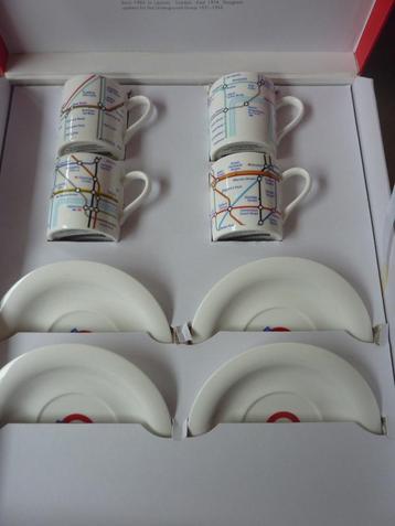 London Underground Map Set of 4 Espresso Cups and Plates beschikbaar voor biedingen
