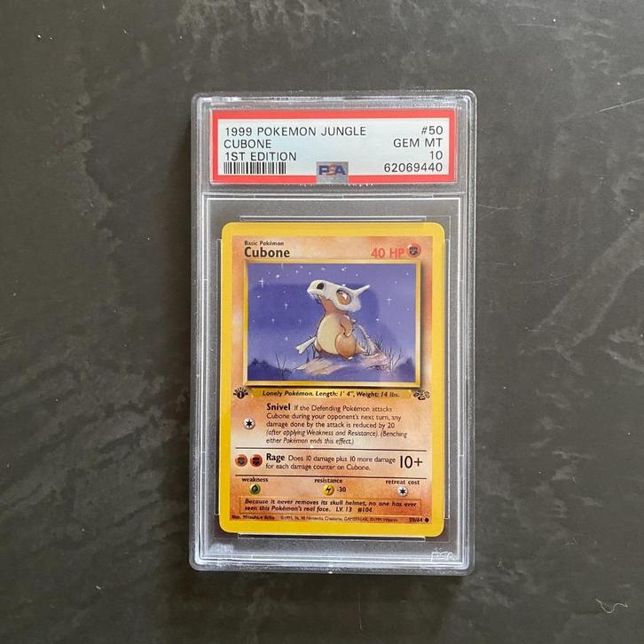 Pokemon Jungle #50 Cubone 1st Edition PSA 10, Hobby en Vrije tijd, Verzamelkaartspellen | Pokémon, Zo goed als nieuw, Ophalen of Verzenden