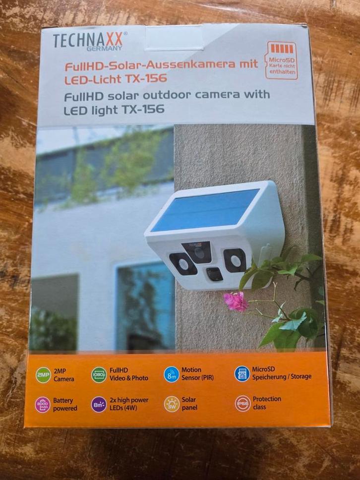 Technaxx TX-156 HD Solar Buitencamera met LED Lampen, Audio, Tv en Foto, Videobewaking, Nieuw, Buitencamera, Ophalen