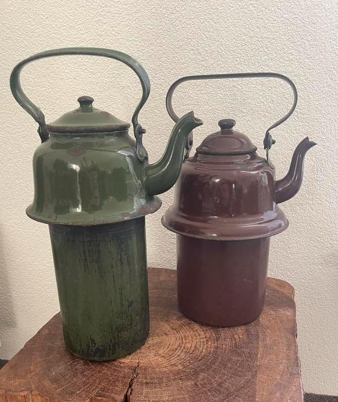 2 mooie vintage emaille zakketels / waterketels, Antiek en Kunst, Antiek | Emaille, Ophalen of Verzenden