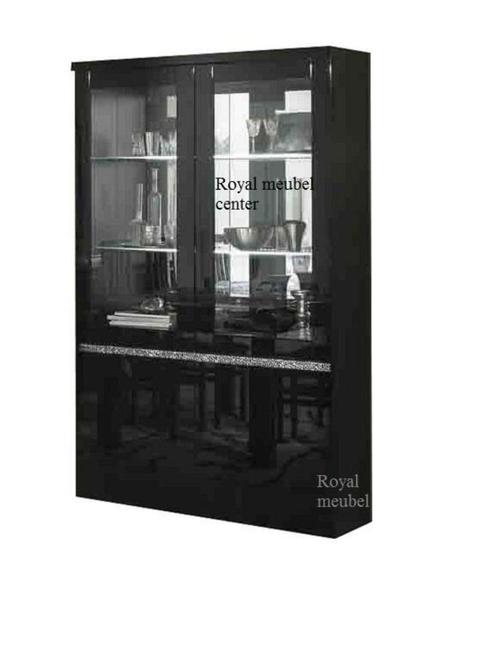 Italiaans Hoogglans Vitrinekast met Chrome zwart wit -SALE!-, Huis en Inrichting, Kasten | Buffetkasten, Nieuw, 25 tot 50 cm, Glas
